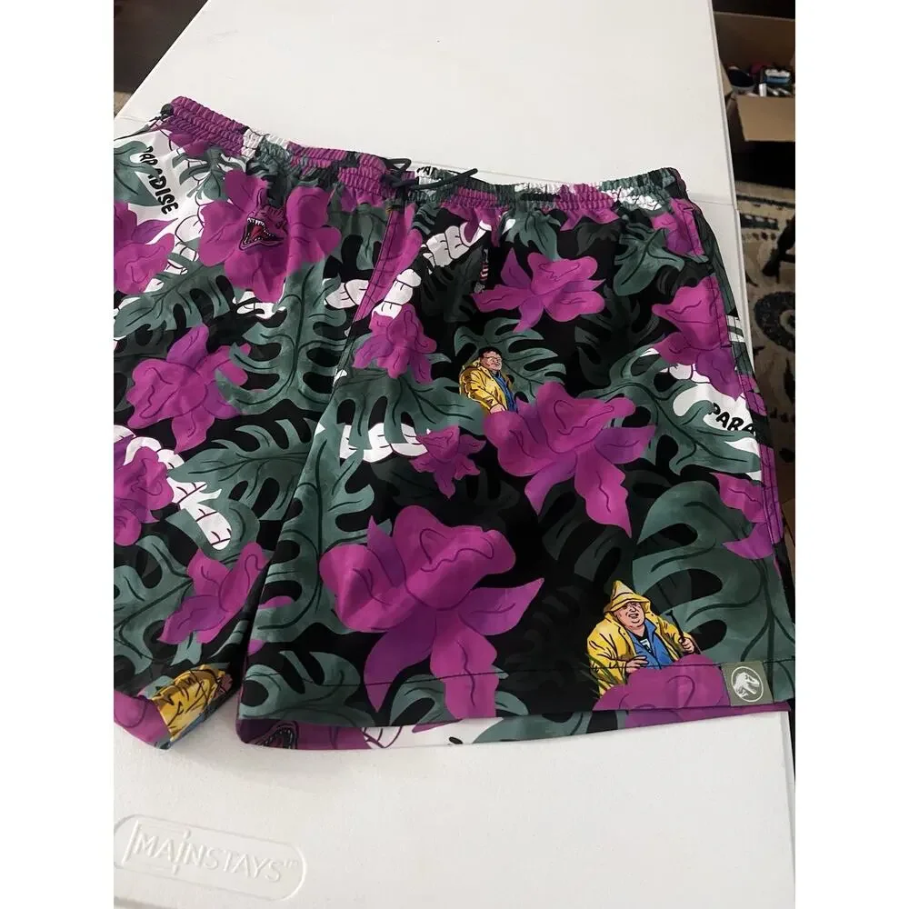 RSVLTS Jurassic Park Dennis Nedry Swim Shorts Mens 2XL Paradise Print Trunks